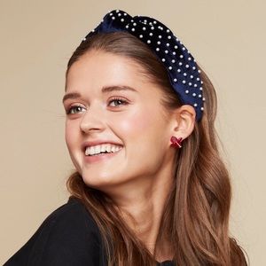 Lele Sadoughi x J Crew Navy Velvet Pearl Headband